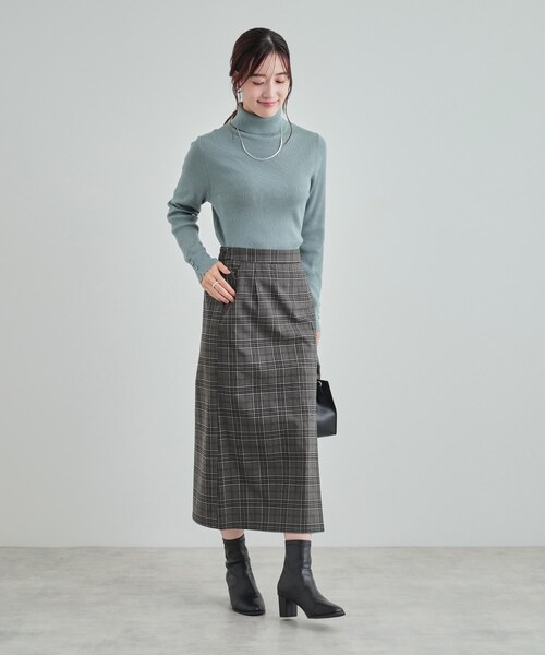 DRESKIP（ドレスキップ）の「◆【S-LL】きれいなIラインシルエット あったかチェックナロースカート（スカート・レディース・ブラック系1/ワイン系1/ベージュ系1・01/02/03/04）」の6枚目の写真
