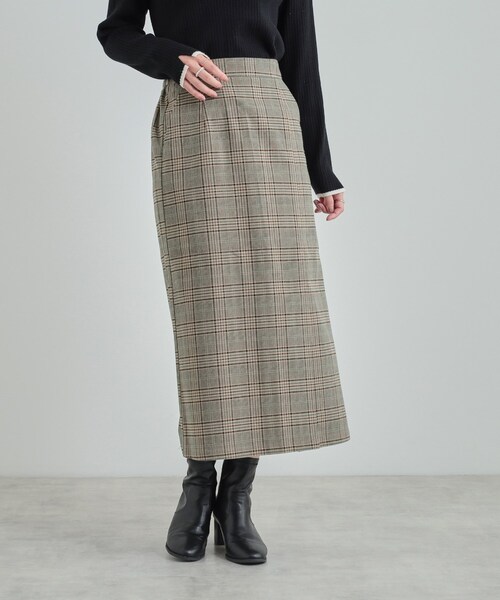 DRESKIP（ドレスキップ）の「◆【S-LL】きれいなIラインシルエット あったかチェックナロースカート（スカート・レディース・ブラック系1/ワイン系1/ベージュ系1・01/02/03/04）」の8枚目の写真