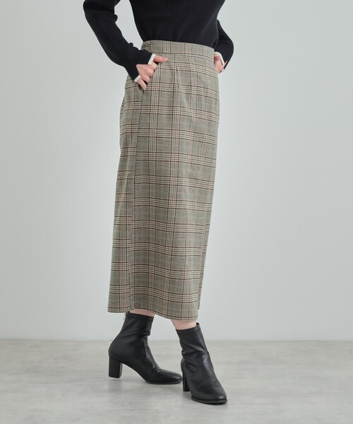 DRESKIP（ドレスキップ）の「◆【S-LL】きれいなIラインシルエット あったかチェックナロースカート（スカート・レディース・ブラック系1/ワイン系1/ベージュ系1・01/02/03/04）」の9枚目の写真