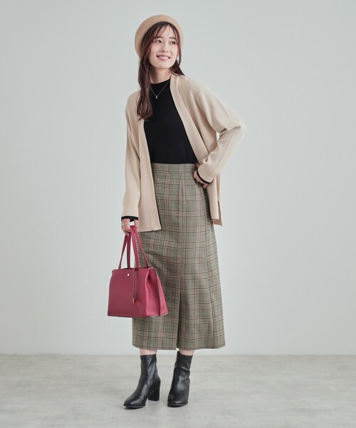 DRESKIP（ドレスキップ）の「◆【S-LL】きれいなIラインシルエット あったかチェックナロースカート（スカート・レディース・ブラック系1/ワイン系1/ベージュ系1・01/02/03/04）」の10枚目の写真