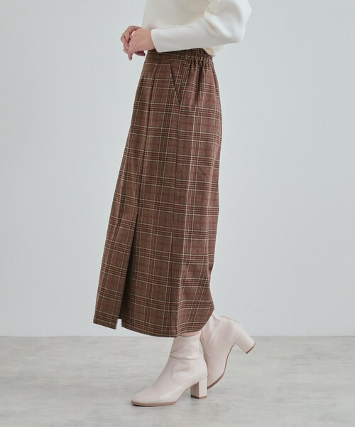 DRESKIP（ドレスキップ）の「◆【S-LL】きれいなIラインシルエット あったかチェックナロースカート（スカート・レディース・ブラック系1/ワイン系1/ベージュ系1・01/02/03/04）」の12枚目の写真