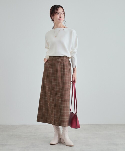 DRESKIP（ドレスキップ）の「◆【S-LL】きれいなIラインシルエット あったかチェックナロースカート（スカート・レディース・ブラック系1/ワイン系1/ベージュ系1・01/02/03/04）」の14枚目の写真