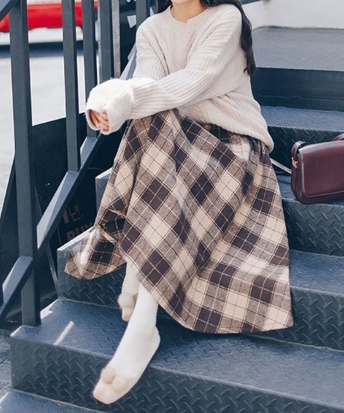 VIVID LADY（ビビッドレディー）の「タータンチェック チェックスカート レディース（スカート・レディース・ブラウン/ベージュ・SMALL/MEDIUM）」の3枚目の写真