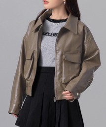 DAY CLOSET | レディース 長袖キレカジギャザー合皮ライダースジャケット(ライダースジャケット)