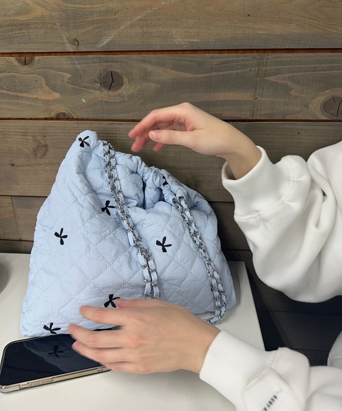 poiregnee（ポワニェ）の「［select］リボンキルティングバッグ（ショルダーバッグ・レディース・ホワイト/ブルー・FREE）」の3枚目の写真