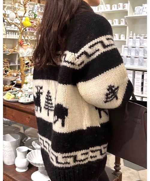 FUNdaysion（ファンデイション）の「ノルディック柄ジップニットカーデ（カーディガン/ボレロ・レディース・ブラック/グレー・M）」の7枚目の写真