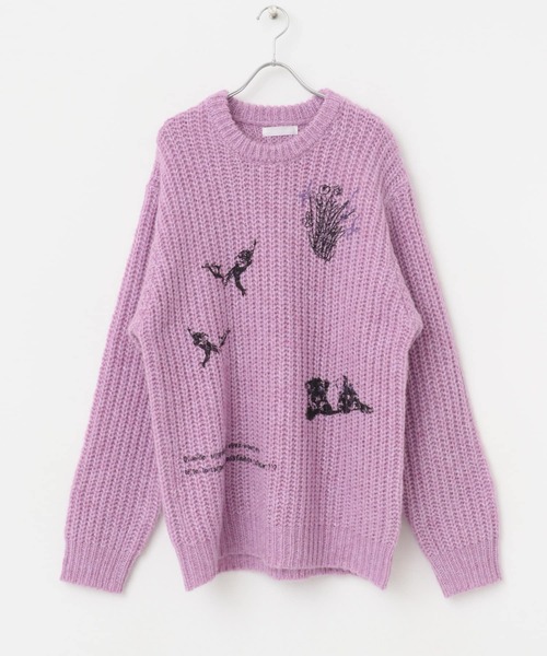 セール】グラフィックプリントルーズクルーネックニット（ニット
