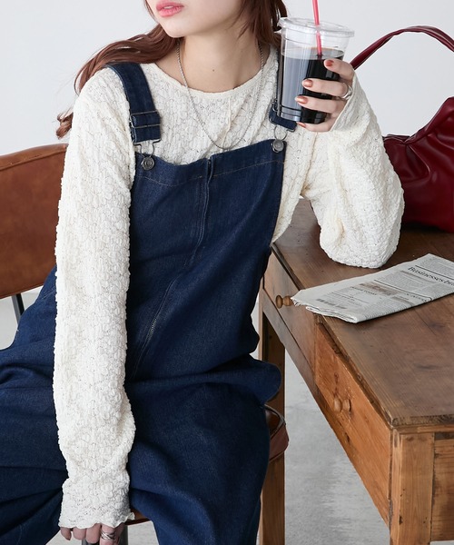 BONLECILL（ボンルシール）の「レースジャガードメローインナー/プルオーバー（Tシャツ/カットソー・レディース・ベージュ/ブラック/ピンク/アイボリー/ブルー・FREE）」の12枚目の写真