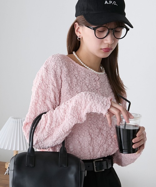 BONLECILL（ボンルシール）の「レースジャガードメローインナー/プルオーバー（Tシャツ/カットソー・レディース・ベージュ/ブラック/ピンク/アイボリー/ブルー・FREE）」の22枚目の写真