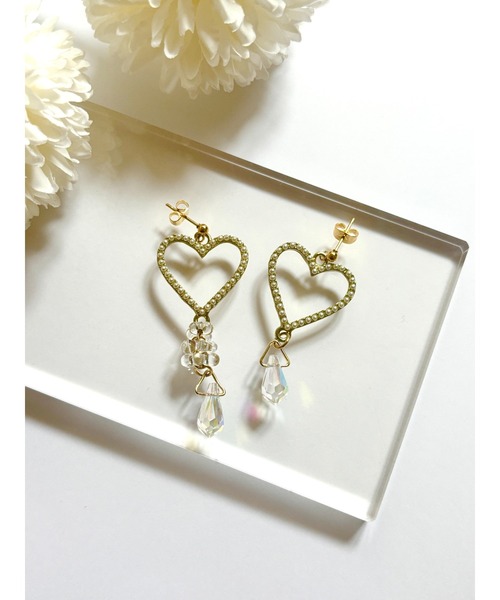 VIBGYOR(ヴィブジョー)の「【YM】ハート×パール クリスタルチャーム サージカルステンレスピアス(MA)(ピアス(両耳用)・レディース・クリア・FREE)」の1枚目の写真