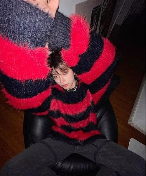 NO WAY(ノーウェイ)の「/オーバーサイズボーダーシャギーニット(ニット/セーター・メンズ・レッド・FREE)」の5枚目の写真