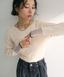 アンチピリング袖シアーリブニットプルオーバー