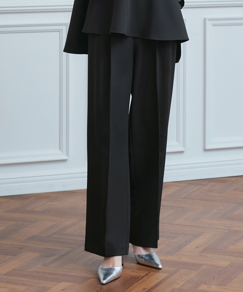 RUIRUE BOUTIQUE（ルイルエブティック）の「オケージョンドレス 結婚式 ストレッチ 洗える ｜ 華やぎ セットアップ ドレス シアー カットジャカード トップス / セミワイドパンツ ｜ 美脚 パーティードレス（パンツドレス・レディース・ブラック×ホワイト/ネイビー/ブラック・LL/S/M/L）」の8枚目の写真