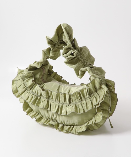 KBF(ケイビーエフ)の「フリルギャザーBAG(ショルダーバッグ・レディース・アイボリー/チャコールグレー/グリーン・ONE)」の13枚目の写真