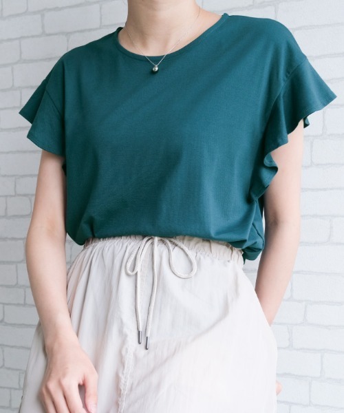 aquagarage（アクアガレージ）の「接触冷感ポンチフリルカットソー（Tシャツ/カットソー・レディース・カーキオリーブ/グリーン/ブラック/ブルー/オフホワイト・M）」の3枚目の写真