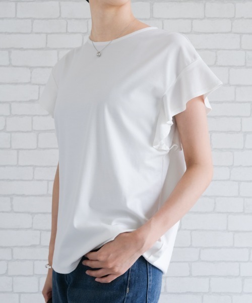 aquagarage（アクアガレージ）の「接触冷感ポンチフリルカットソー（Tシャツ/カットソー・レディース・カーキオリーブ/グリーン/ブラック/ブルー/オフホワイト・M）」の6枚目の写真