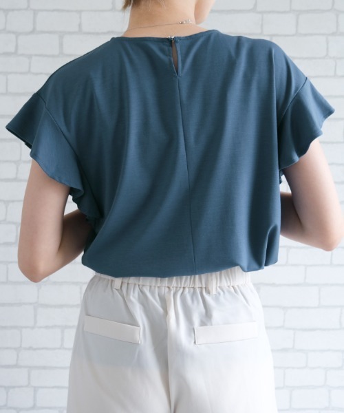 aquagarage（アクアガレージ）の「接触冷感ポンチフリルカットソー（Tシャツ/カットソー・レディース・カーキオリーブ/グリーン/ブラック/ブルー/オフホワイト・M）」の7枚目の写真