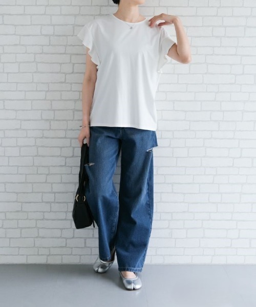 aquagarage（アクアガレージ）の「接触冷感ポンチフリルカットソー（Tシャツ/カットソー・レディース・カーキオリーブ/グリーン/ブラック/ブルー/オフホワイト・M）」の12枚目の写真