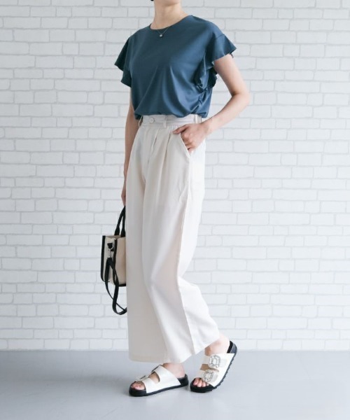 aquagarage（アクアガレージ）の「接触冷感ポンチフリルカットソー（Tシャツ/カットソー・レディース・カーキオリーブ/グリーン/ブラック/ブルー/オフホワイト・M）」の13枚目の写真