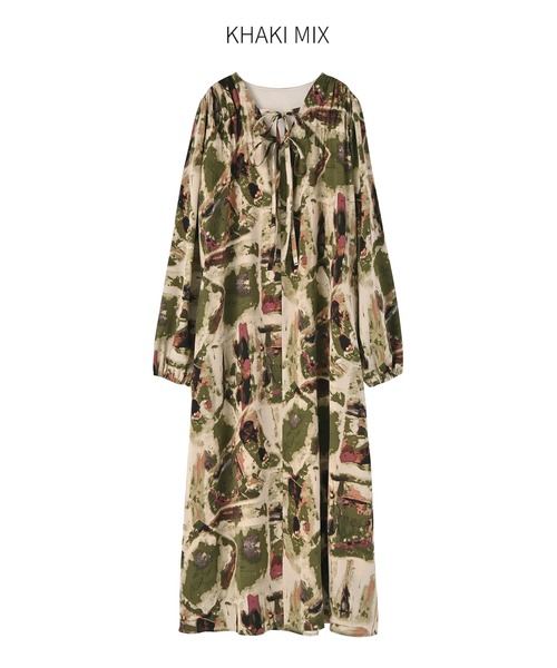 STYLE DELI(スタイルデリ)の「ダブルリボンアート柄ワンピース(ワンピース・レディース・ブルー/カーキ・SMALL/MEDIUM)」の16枚目の写真