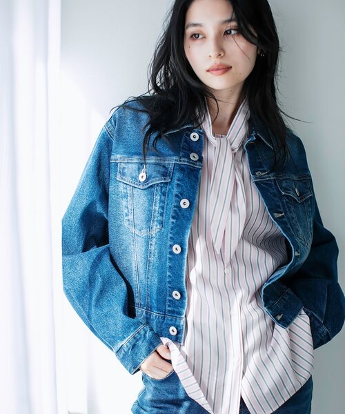OPAQUE.CLIP（オペークドットクリップ）の「ストレッチデニムジャケット【洗濯機洗い可】（デニムジャケット・レディース・ネイビー/ブルー系その他/ブルー・40/38）」の4枚目の写真