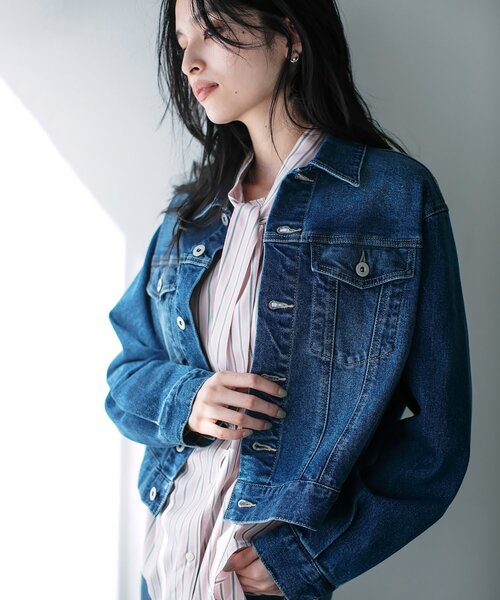 OPAQUE.CLIP（オペークドットクリップ）の「ストレッチデニムジャケット【洗濯機洗い可】（デニムジャケット・レディース・ネイビー/ブルー系その他/ブルー・40/38）」の5枚目の写真