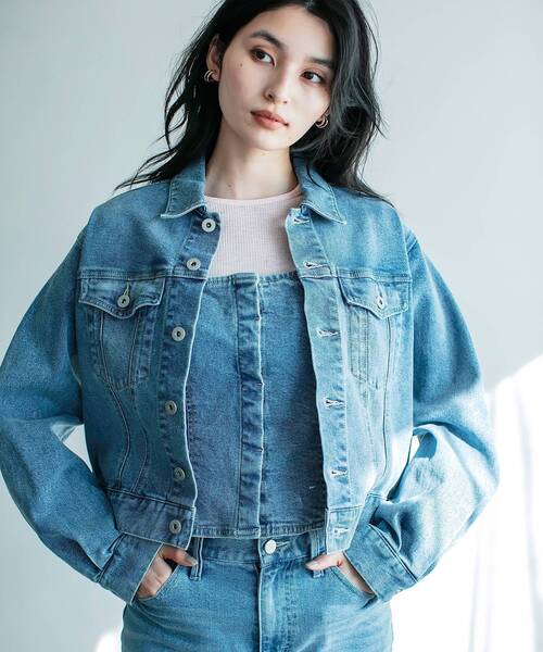 OPAQUE.CLIP（オペークドットクリップ）の「ストレッチデニムジャケット【洗濯機洗い可】（デニムジャケット・レディース・ネイビー/ブルー系その他/ブルー・40/38）」の6枚目の写真