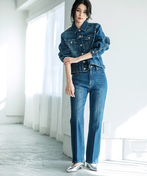 OPAQUE.CLIP（オペークドットクリップ）の「ストレッチデニムジャケット【洗濯機洗い可】（デニムジャケット・レディース・ネイビー/ブルー系その他/ブルー・40/38）」の8枚目の写真