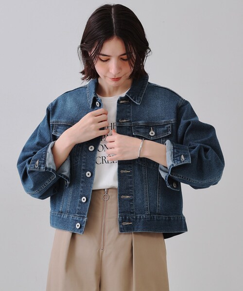 OPAQUE.CLIP（オペークドットクリップ）の「ストレッチデニムジャケット【洗濯機洗い可】（デニムジャケット・レディース・ネイビー/ブルー系その他/ブルー・40/38）」の14枚目の写真