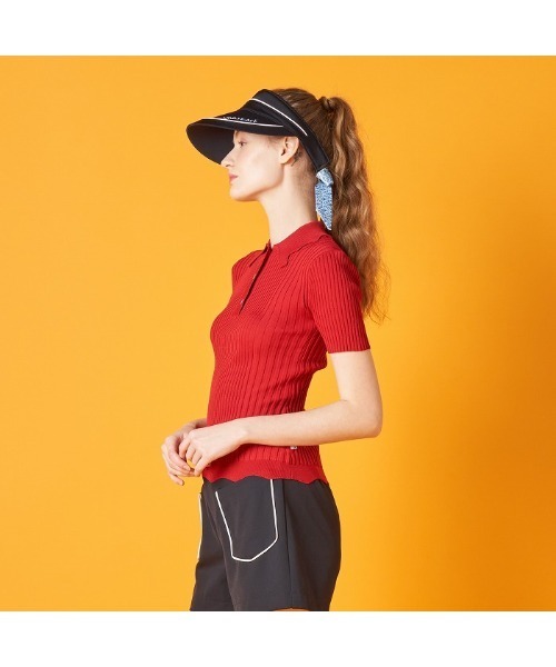 VIVA HEART（ビバハート）の「【VIVA HEART/GOLF】レーヨンスカラップニット半袖ポロ（ポロシャツ・レディース・レッド/ライトイエロー/ブラック・40/42/38）」の4枚目の写真