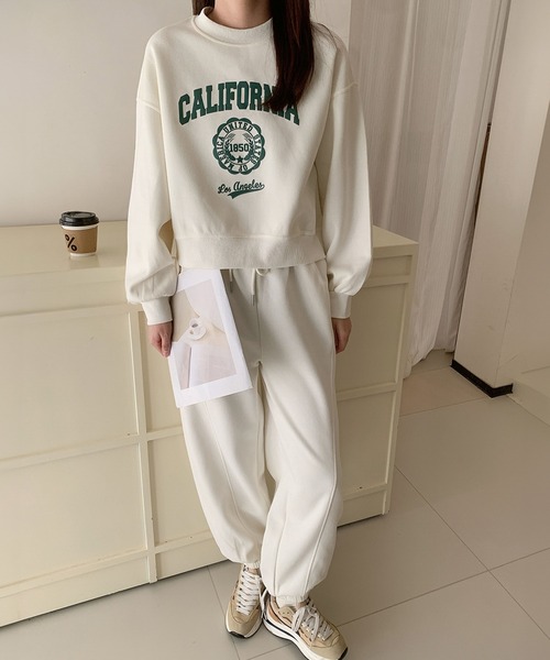 セール】フロントプリント スウェット トレーナー ワイドパンツ