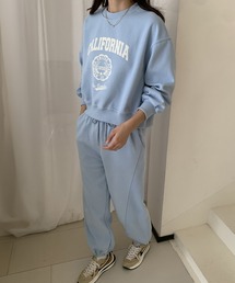 フロントプリント スウェット トレーナー ワイドパンツ セットアップ 上下セット