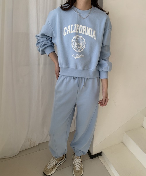 セール】フロントプリント スウェット トレーナー ワイドパンツ