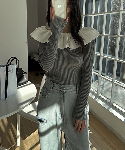 WILLFULLY(ウィルフリー)の「frill turnup off shoulder color schem knit(ニット/セーター・レディース・ブラック/グレー/その他・FREE)」の8枚目の写真