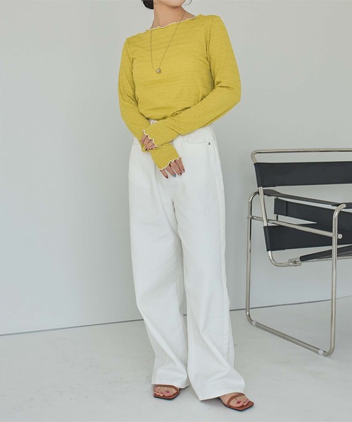 titivate(ティティベイト)の「配色メローカットソートップス(Tシャツ/カットソー・レディース・ホワイト系その他/イエロー系その他/ブラック系その他/ホワイト系その他2・S/M/L)」の16枚目の写真