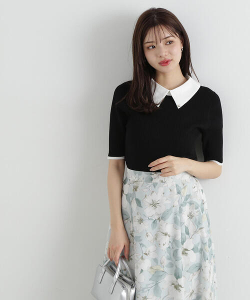 PROPORTION BODY DRESSING（プロポーションボディドレッシング）の「２ｗａｙ襟付き半袖リブニット / 1215170411（ニット/セーター・レディース・グレー/ブラック・FREE）」の4枚目の写真