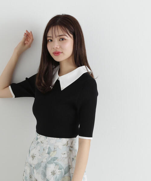 PROPORTION BODY DRESSING（プロポーションボディドレッシング）の「２ｗａｙ襟付き半袖リブニット / 1215170411（ニット/セーター・レディース・グレー/ブラック・FREE）」の5枚目の写真