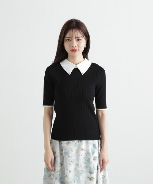 PROPORTION BODY DRESSING（プロポーションボディドレッシング）の「２ｗａｙ襟付き半袖リブニット / 1215170411（ニット/セーター・レディース・グレー/ブラック・FREE）」の8枚目の写真