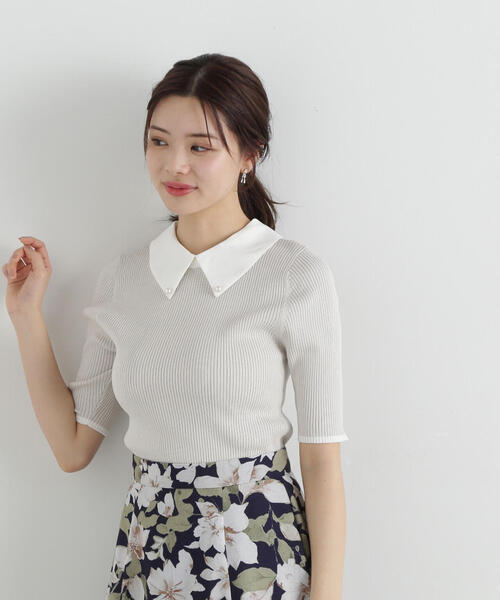 PROPORTION BODY DRESSING（プロポーションボディドレッシング）の「２ｗａｙ襟付き半袖リブニット / 1215170411（ニット/セーター・レディース・グレー/ブラック・FREE）」の20枚目の写真