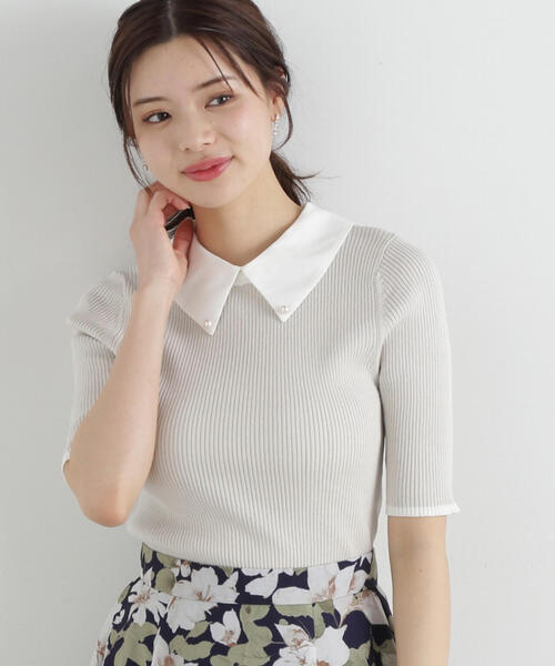 PROPORTION BODY DRESSING（プロポーションボディドレッシング）の「２ｗａｙ襟付き半袖リブニット / 1215170411（ニット/セーター・レディース・グレー/ブラック・FREE）」の22枚目の写真