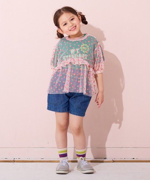 MARKEY'S(マーキーズ)の「デニムスモッキングキュロットパンツ(デニムパンツ・キッズ・ブルー/ライトブルー・80/90/100/110/120/130/140/150)」の3枚目の写真
