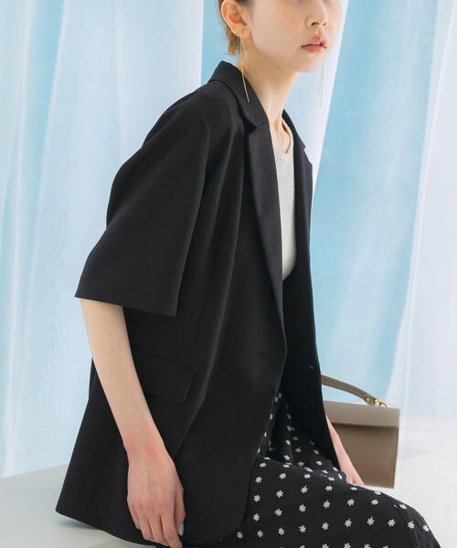 URBAN RESEARCH ROSSO WOMEN（アーバンリサーチ　ロッソ）の「リネンライクハーフスリーブジャケット（その他アウター・レディース・ベージュ/ブラック・FREE）」の2枚目の写真