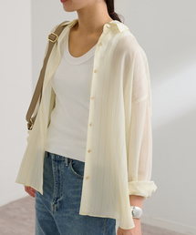 キュプラストライプオーバーシャツ