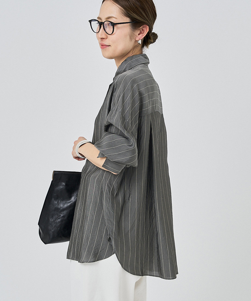 FRAMeWORK（フレームワーク）の「キュプラストライプオーバーシャツ（シャツ/ブラウス・レディース・アイボリー/チャコールグレー・FREE）」の9枚目の写真