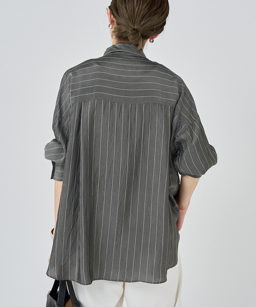 FRAMeWORK（フレームワーク）の「キュプラストライプオーバーシャツ（シャツ/ブラウス・レディース・アイボリー/チャコールグレー・FREE）」の10枚目の写真