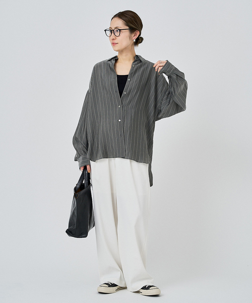FRAMeWORK（フレームワーク）の「キュプラストライプオーバーシャツ（シャツ/ブラウス・レディース・アイボリー/チャコールグレー・FREE）」の11枚目の写真