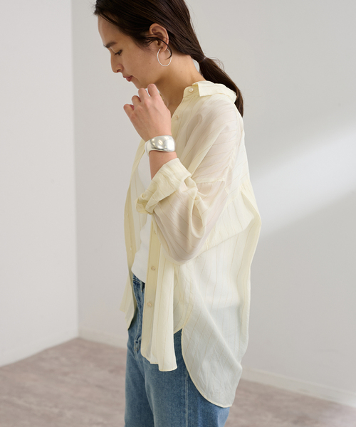 FRAMeWORK（フレームワーク）の「キュプラストライプオーバーシャツ（シャツ/ブラウス・レディース・アイボリー/チャコールグレー・FREE）」の22枚目の写真