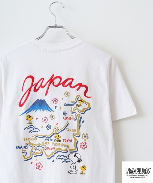PEANUTS スカジャン風刺繍＆プリント天竺半袖Tシャツ（Tシャツ