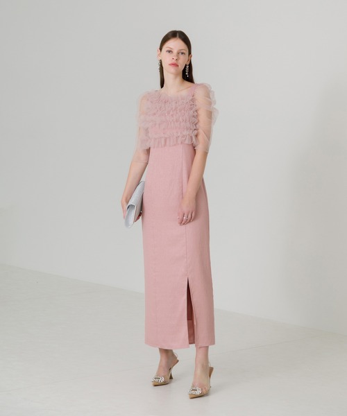 【LEJA】チュールアシンメトリーティアードフリルIラインドレスワンピース セール】【LEJA】チュールアシンメトリーティアードフリルIライン