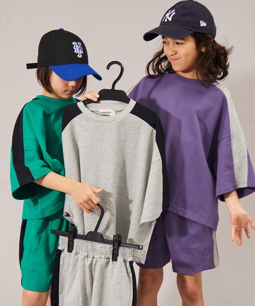 PAIRMANON STREET(ペアマノンストリート)の「【摩擦に強いミニ裏毛】【PAIRMANON STREET】サイドライン オーバーサイズ セットアップ(セットアップ・キッズ・ブラック/グレー/パープル/グリーン・120/110/100/90/130/160/140/150)」の13枚目の写真